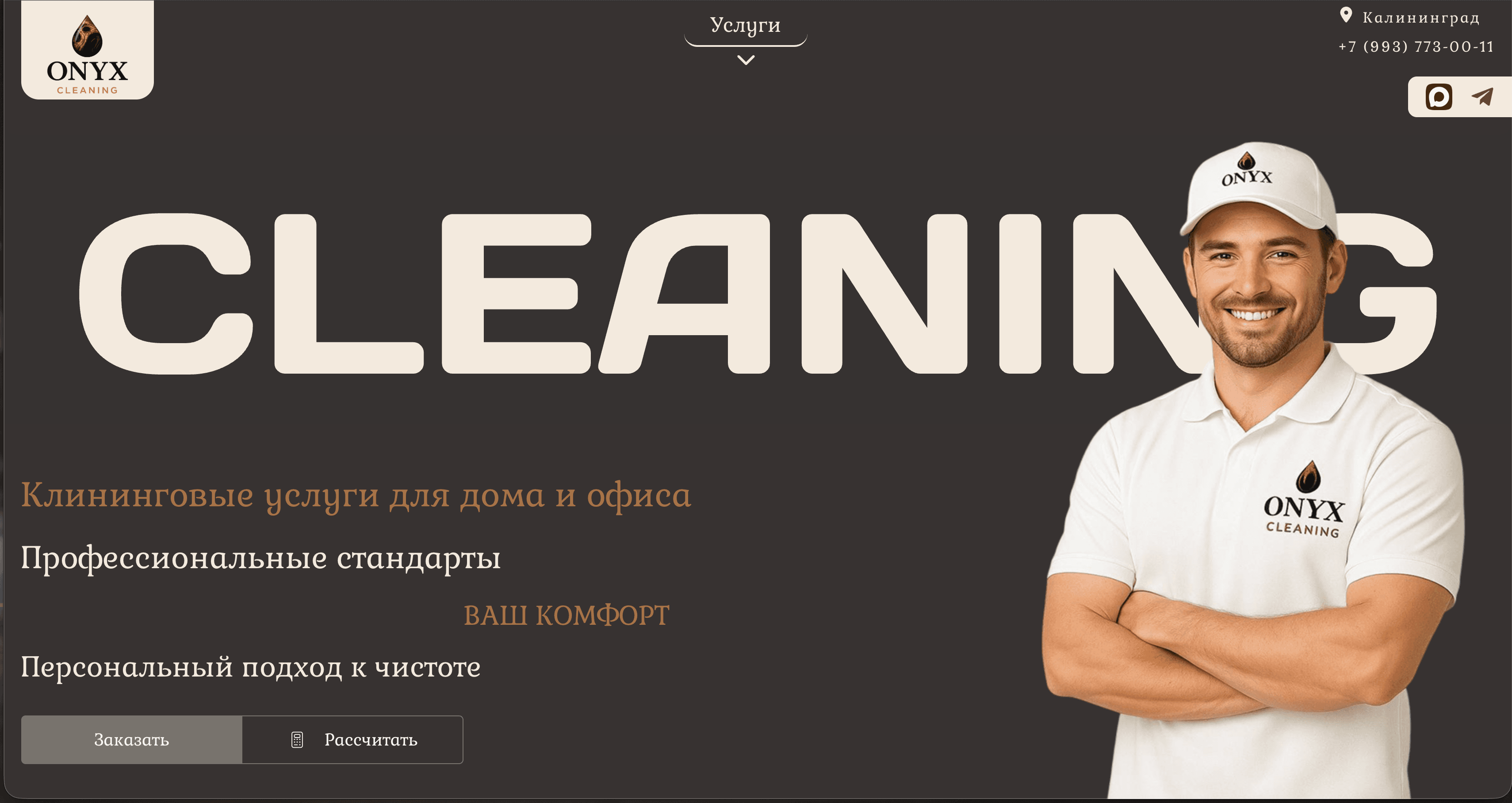 Главная страница ONYX CLEANING на настольном экране