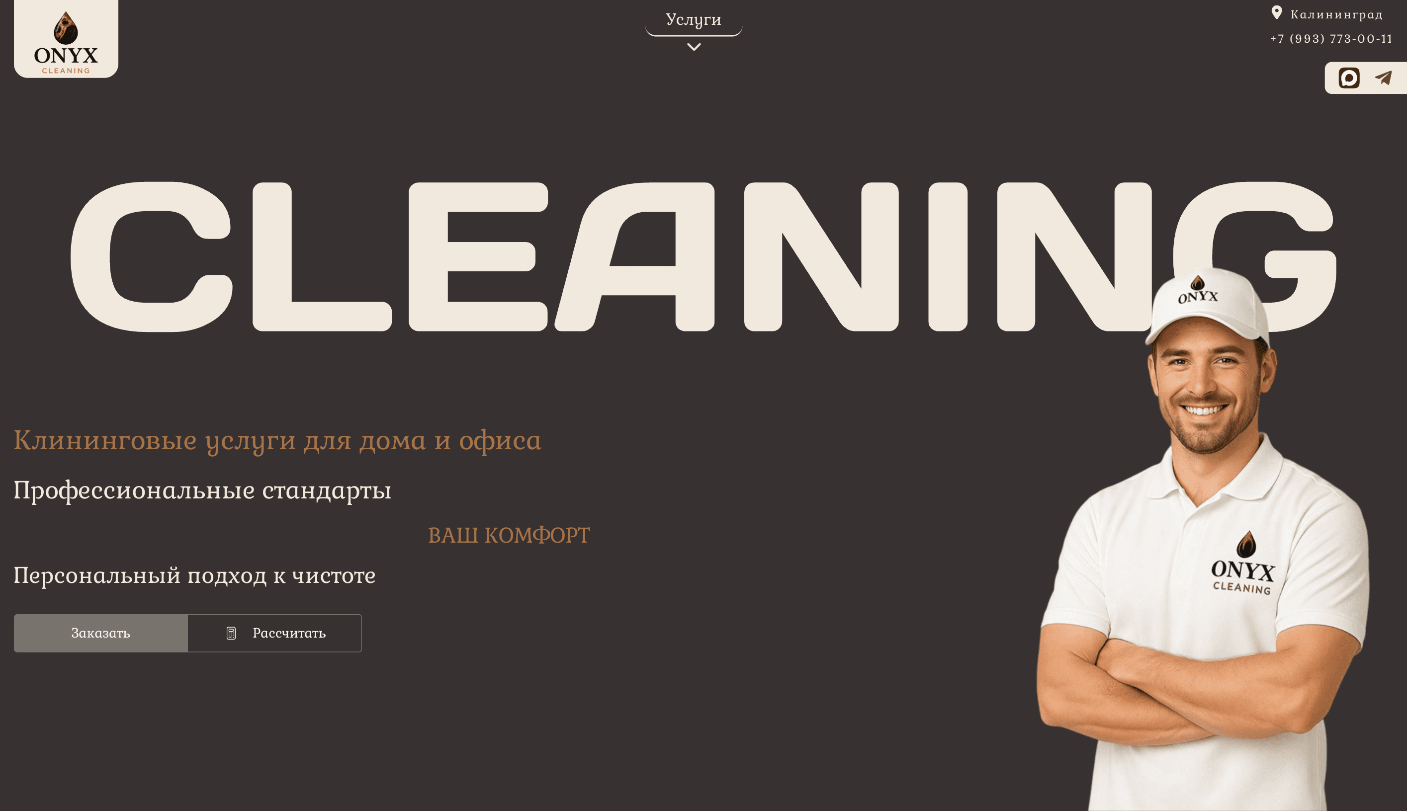 Главная страница сайта ONYX CLEANING с каталогом клининговых услуг