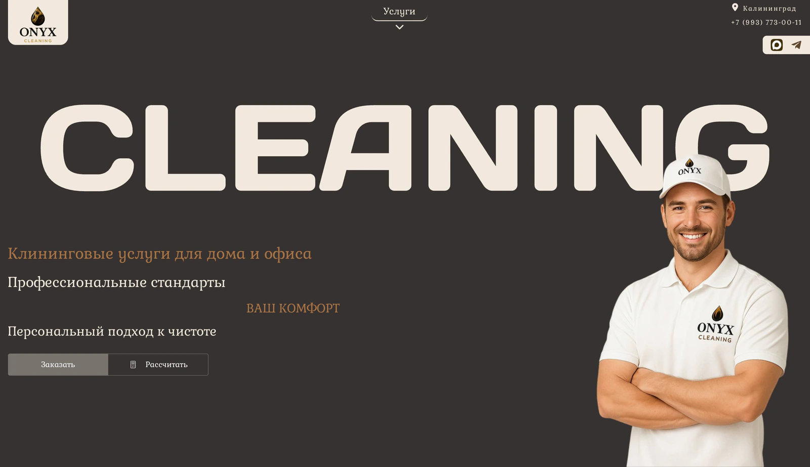 Главная страница сайта ONYX CLEANING с каталогом клининговых услуг